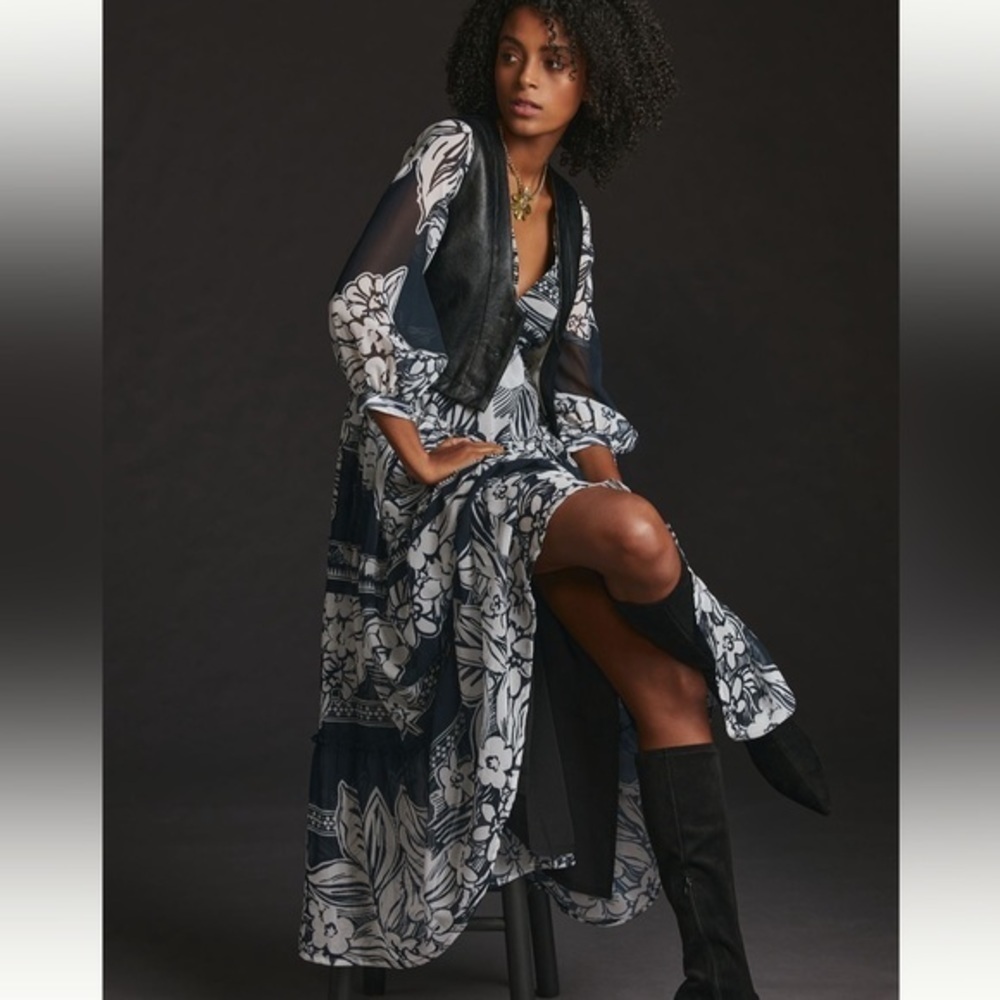 Anthropologie Vineet Bahl Tiered Long-Sleeve Dress - Picture 5 of 9